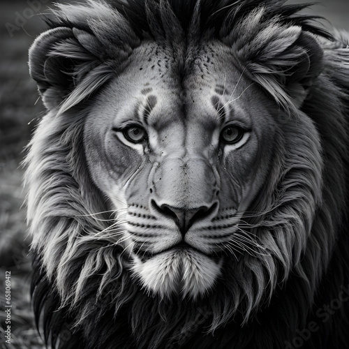 Generative IA lion headsho black and white photo