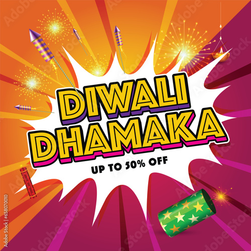 Diwali Dhamaka sale offer unit with fireworks 
