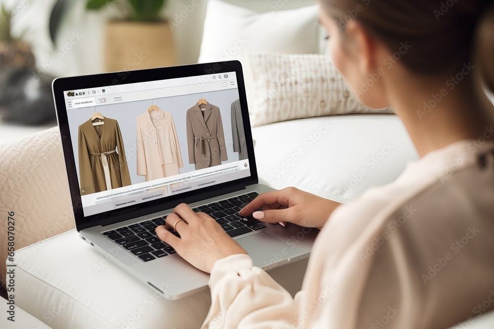 Clous-up A person using a laptop to browse and shop for fashion online.Generative AI Clous-up A person using a laptop to browse and shop for fashion online.Generative AI