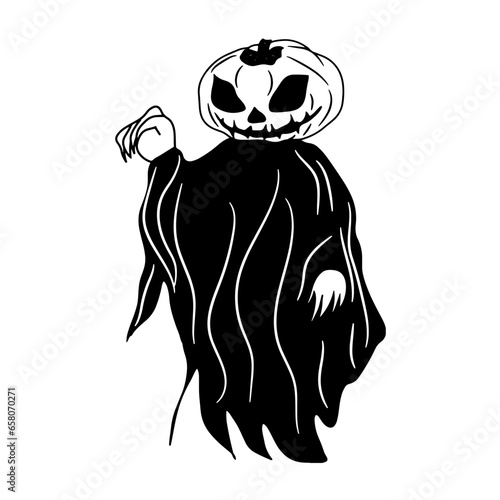Black and white ghost in cloak illustration