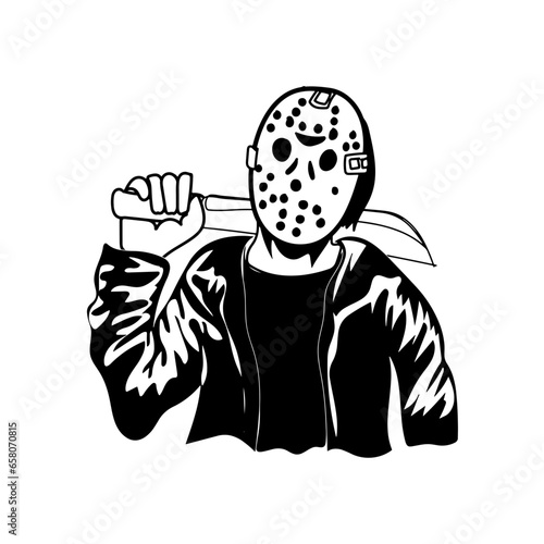 Black and white Jason mask horror illustration
