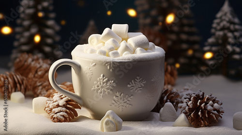 coffee cup with marshmallows that is decorated for the holiday season,christmas