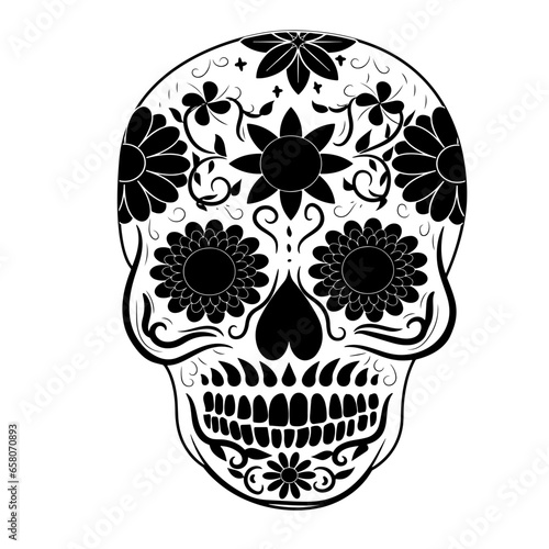 Black and white sugar skull illustration