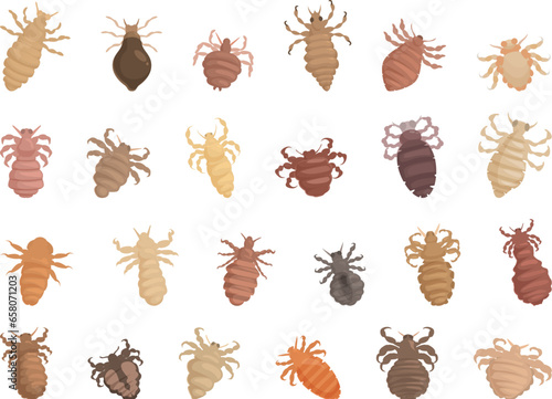 Lice icons set cartoon vector. Nature parasite. Insect head