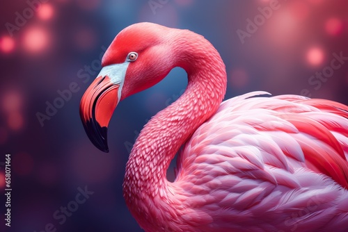 Pink flamingo in the forest. Wildlife scene from tropics 3d render © JetHuynh