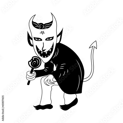 Black and white devil character vector illustration