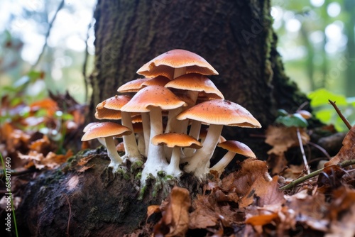cluster of mushrooms growing on a tree trunk