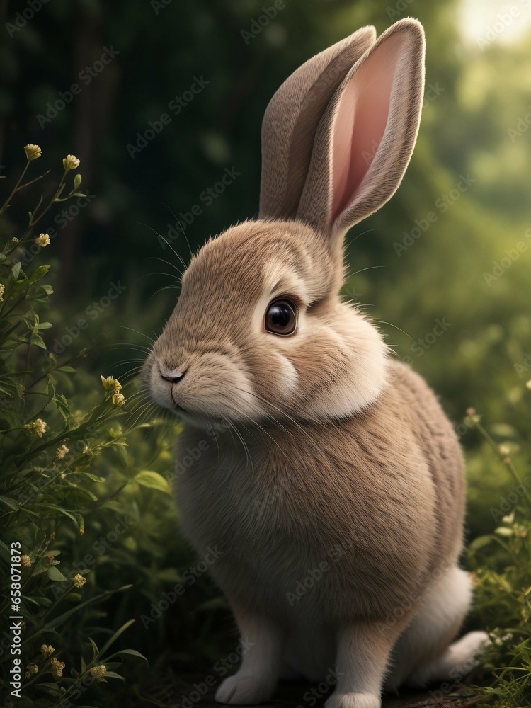 Fototapeta premium Portrait of a Desert cottontail rabbit Sylvilagus audubonii, near Las Vegas, Nevada, United States of America