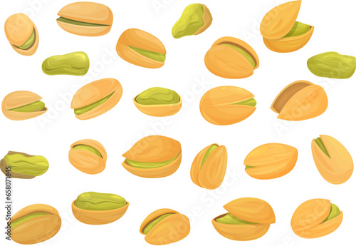 Pistachios icons set cartoon vector. Nut food. Protein harvest
