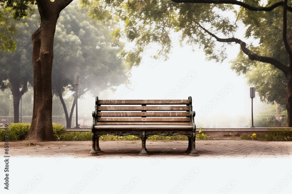 Transparent background image of a bench in a park. Generative AI