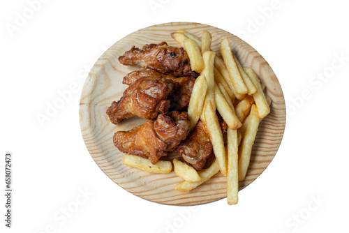 chicken wings with chips isolated