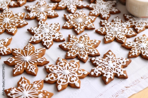freshly decorated gingerbread cookies on parchment paper