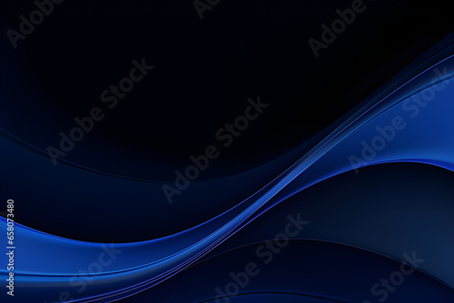 Elegant Colorful Banner With Very Dark Blue, Midnight Blue and Black Colors. Fluid Curved Lines With Dynamic Flowing Waves and Curves.