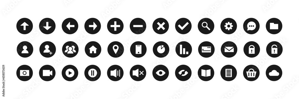 Set of different vector icons. Web, app, shopping, phone, photo, video, mail, options, people, home, friends, arrows, location icons. Vector graphic Set of different vector icons. Web, app, shopping, phone, photo, video, mail, options, people, home, friends, arrows, location icons. Vector graphic