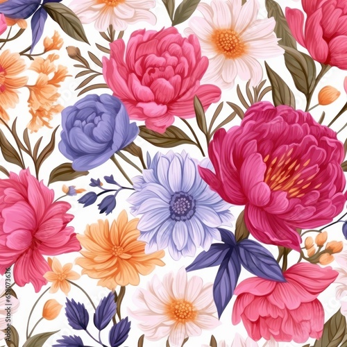 Seamless pattern with flowers on white background. Hand drawn vector illustration. Texture for print, fabric, textile
