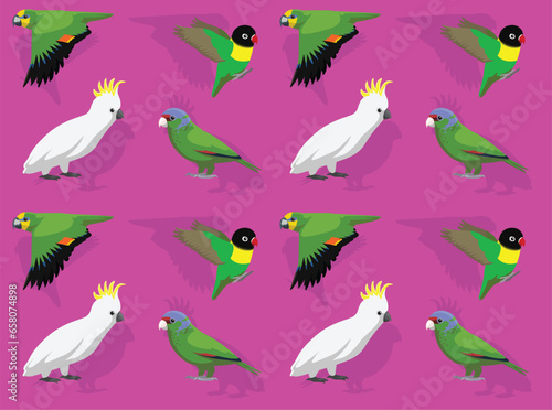 Animal Parrot Lovebird Cockatoo Amazon Cartoon Seamless Wallpaper Background