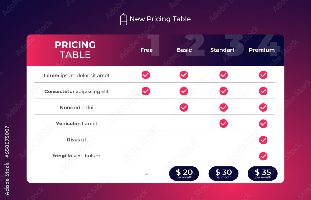 Pricing Tables Template Design, Vector comparing price banner product ...
