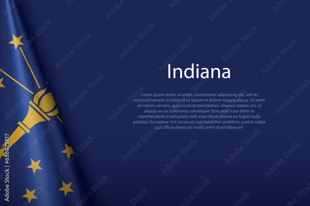 flag Indiana, state of United States, isolated on background with copyspace - obrazy, fototapety, plakaty 