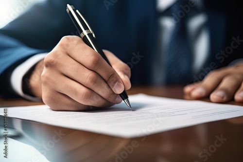 Close-up of a businessman signing a contract. Business concept