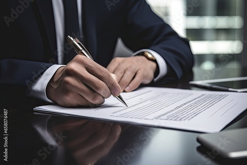 Close-up of a businessman signing a contract. Business concept
