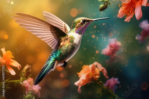 Hummingbirds and flowers in macro photography are a captivating sight  photo