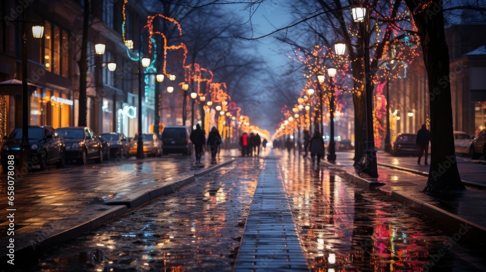Christmas lights and cityscape Urban holiday , illustrator image, HD