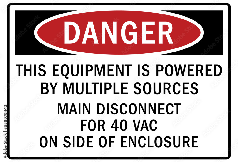 Multiple power source warning sign and labels this equipment is powered by more than one source Multiple power source warning sign and labels this equipment is powered by more than one source