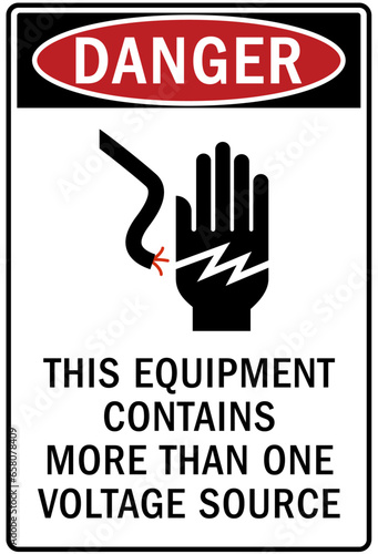 Multiple power source warning sign and labels this equipment is powered by more than one source