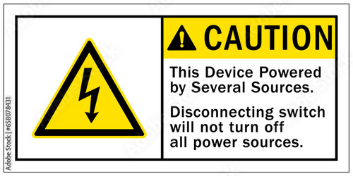 Multiple power source warning sign and labels this equipment is powered by more than one source