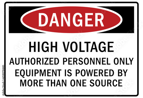 Multiple power source warning sign and labels this equipment is powered by more than one source