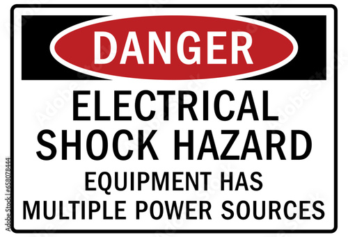 Multiple power source warning sign and labels this equipment is powered by more than one source