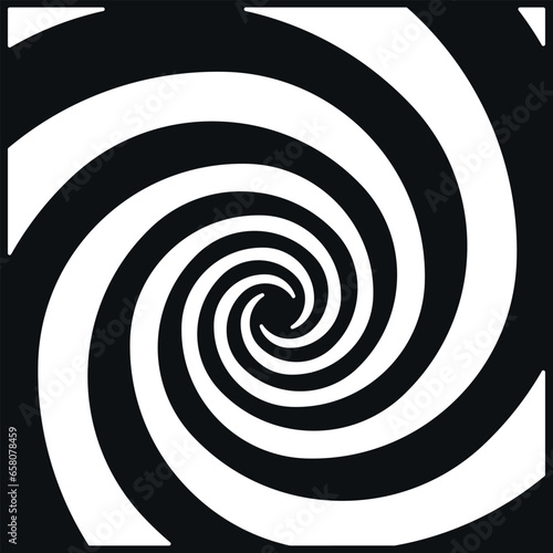 Hypnotic spiral background black and white twisted abstract optical illusion vector flat