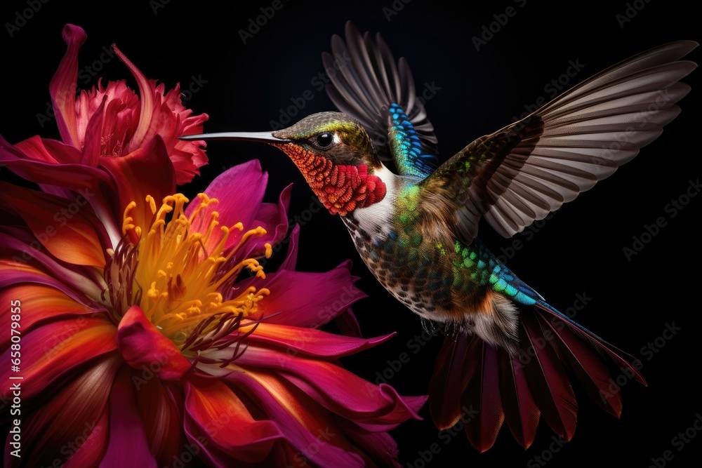 Obraz premium Hummingbirds and flowers in macro photography are a captivating sight 
