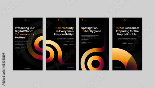 Dark Gradient Standee & Social Media Story Banner Template. Immerse your audience in the sophistication of cybersecurity through this captivating design. 