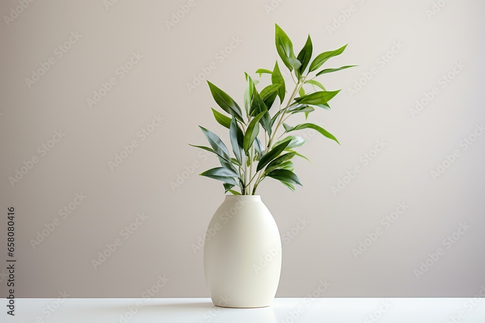 White vase with plant. Generative AI