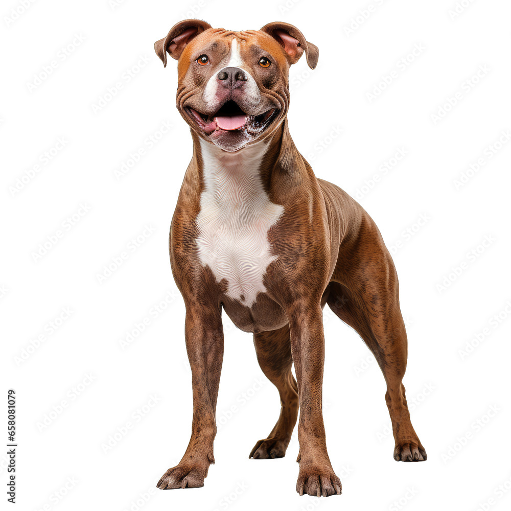 American pitbull terrier dog on transparent background.
