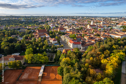 Aerial sunny autumn fall view of Vilnius old town, Lithuania