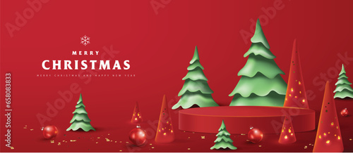 Merry Christmas banner with product display cylindrical shape and Ceramic Christmas Tree Candle Holder Christmas Lights