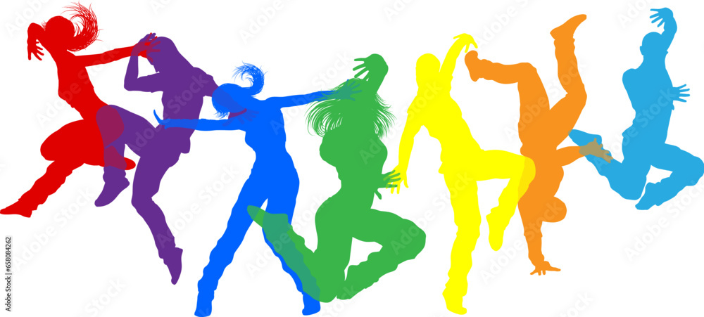 Street dancers dancing silhouette hip hop dance silhouettes poses set ...