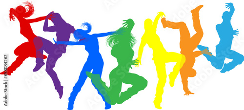 Street dancers dancing silhouette hip hop dance silhouettes poses set