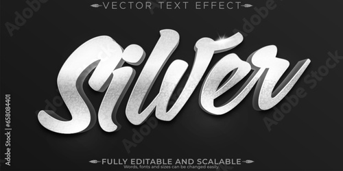 Silver text effect, editable precious metal and metallic customizable font style