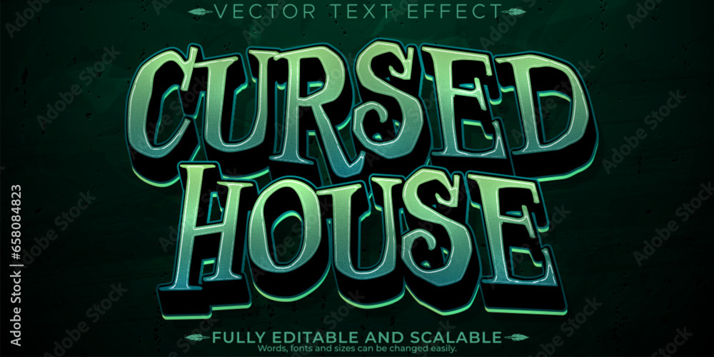 Cursed house text effect, editable haunted and spooky customizable font style - obrazy, fototapety, plakaty 