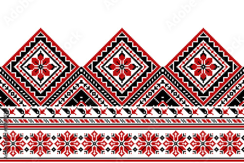 flower embroidery on white background. ikat and cross stitch geometric seamless pattern ethnic oriental traditional. Aztec style illustration design for carpet, wallpaper, clothing, wrapping, batik.	