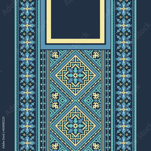 floral embroidery neckline background. ikat and cross stitch geometric seamless pattern ethnic oriental traditional. Aztec style illustration design for carpet, wallpaper, clothing, wrapping, batik. 
