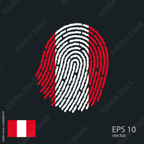 Vector fingerprint colored with the national flag of Peru