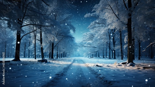 Snowy Serenity with falling snowflakes Winter forest , illustrator image, HD © NIA4u