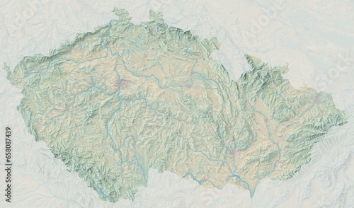 Topographic map of Czech Republic with colored landcover