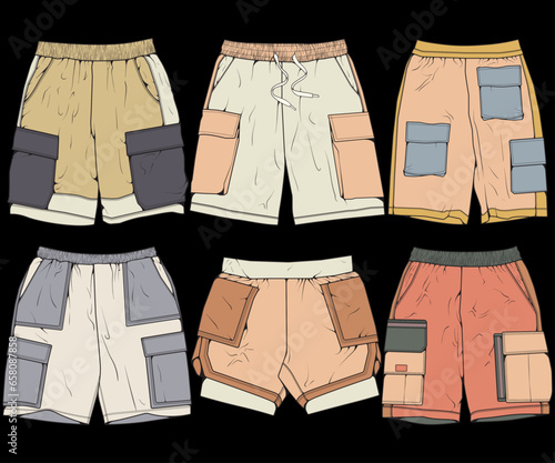 Modern Short pants coloring drawing vector, Modern short pants in a sketch style, training template vector, vector Illustration.