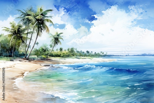 illustration of beach with palm trees © Muhammad Hammad Zia