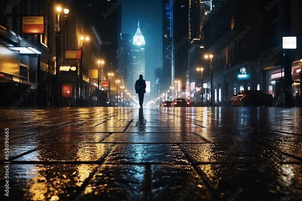 people walking on the street at night in winter